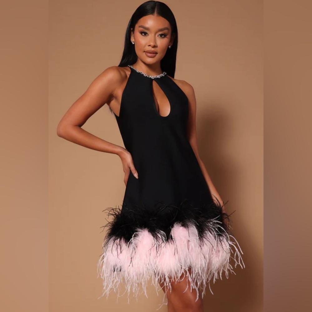 Black and White Feathered Dress